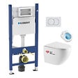 GEBERIT - Pack WC Bati-support Geberit Duofix + WC sans bride Swiss Aqua Technologies + Plaque de commande Delta01 Blanche (FusionTQGeb3) - vignette