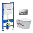GEBERIT - Pack Bati-support Geberit UP100 + plaque Delta50 chrome mat + cuvette SAT suspendue sans bride et fixations invisibles - vignette