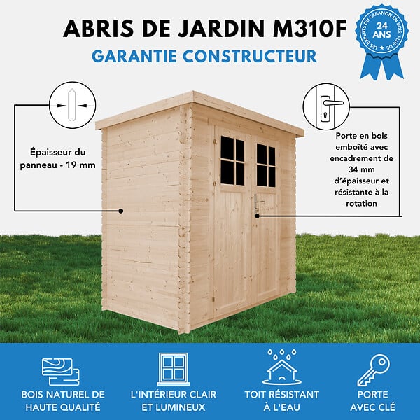 TIMBELA - Abri de jardin en bois - H200 x l239 x L142 cm / 2.63 m2 AVEC SOL TRAITÉ - M310F+M310G - large