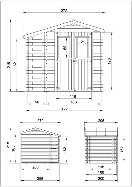 TIMBELA - TIMBELA M386C Abri de jardin en bois et range bûches extérieur I206xL272xH218 cm/ 3,53+0,94 m2 - large