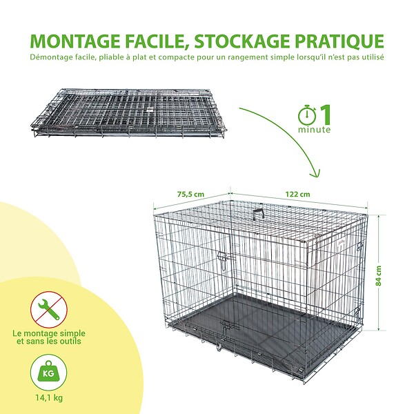 PAITSY - Cage pour chien Fortressoo2XL, caisse de transport pour grand chien 122x75x84cm, pliable, 2 portes, plateau amovible, utilisation interieur, Paitsy - large