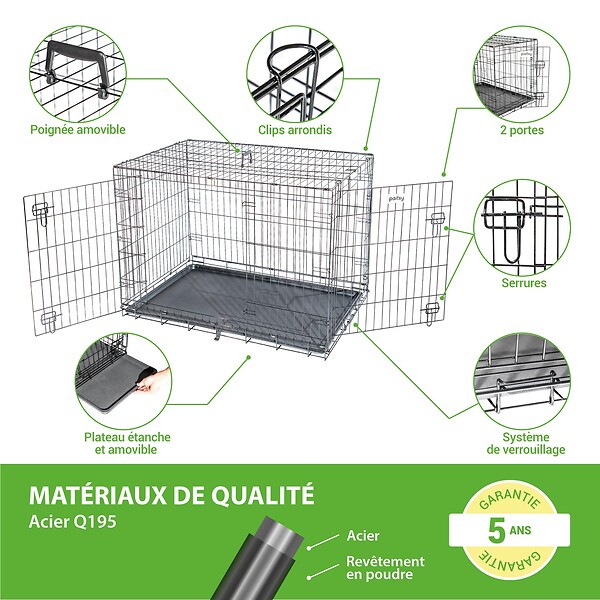 PAITSY - Cage pour chien FortressooXL, caisse de transport pour chien moyen 107x71x77cm, pliable, 2 portes, plateau amovible, utilisation interieur, Paitsy - large