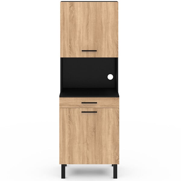 ID MARKET - Buffet de cuisine 60 CM CINA 2 portes + tiroir noir et façon hêtre - large