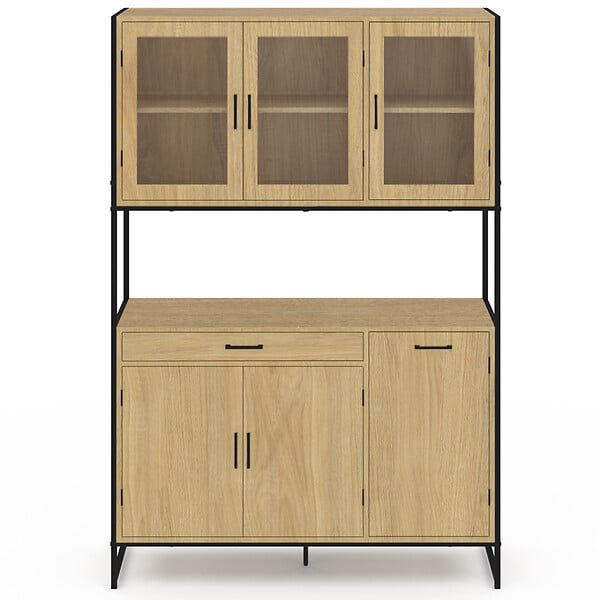 ID MARKET - Buffet de cuisine vitré 120 CM DETROIT meuble vaisselier 6 portes design industriel + tiroir - large
