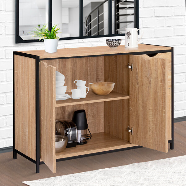 ID MARKET - Buffet bas 110 cm DETROIT avec placards et tiroirs design industriel - large