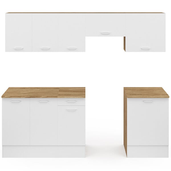 ID MARKET - Cuisine complète 240 cm SUBTIL avec plan de travail 7 éléments bois et blanc - large