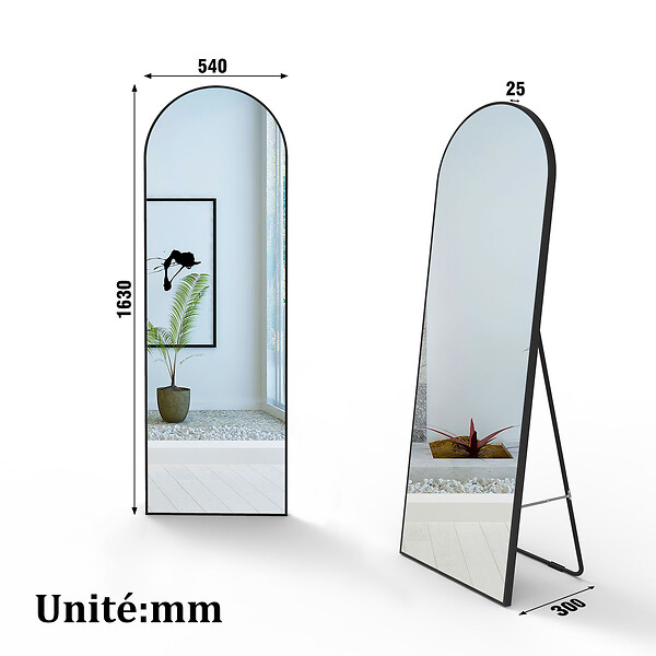 AICA SANITAIRE - AICA Miroir sur pied et Psyché 54 x 163 cm (L x H), miroir complet arqué noir - large