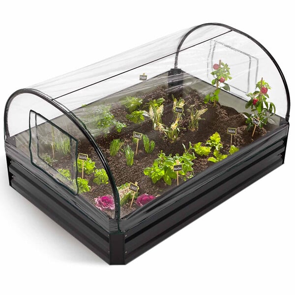 ID MARKET - Kit complet 3 bacs métal modulables carrés potager et serre à tomates + treillis + housse - large