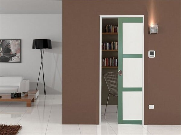 GD MENUISERIES - Porte Coulissante Vert Sauge RAL 6021 Vitrée H204 x L83 cm, Galandage, kit de finition - large