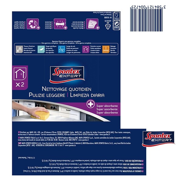 CENTRALE BRICO - Lots de 2 Eponges Nettoyage Quotidien SPONTEX EXPERT - large