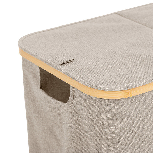5 FIVE SIMPLY SMART - Panier à linge 80L 2 compartiments en Bambou et tissu Gris Beige - large