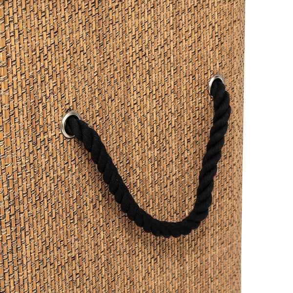 5 FIVE SIMPLY SMART - Panier à linge 100L en Bambou et tissu Noir avec 2 compartiments H 63 cm - large