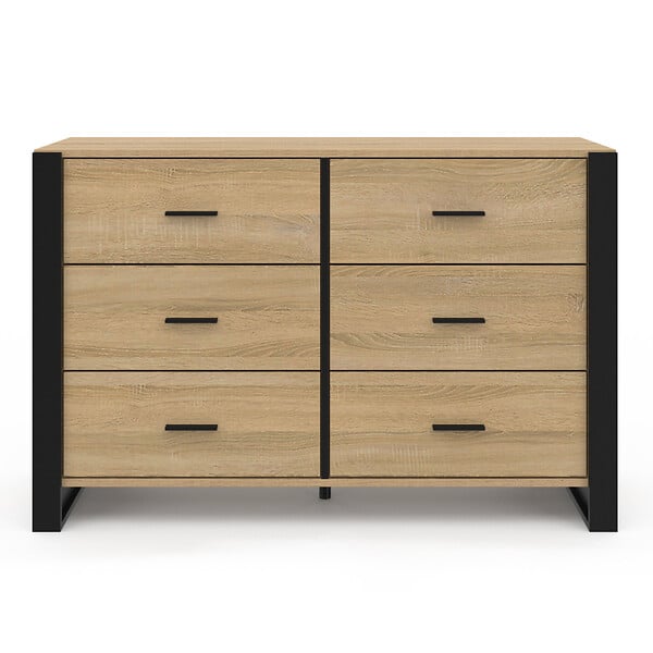 ID MARKET - Commode 6 tiroirs ONYX 115 cm bois et noir - large