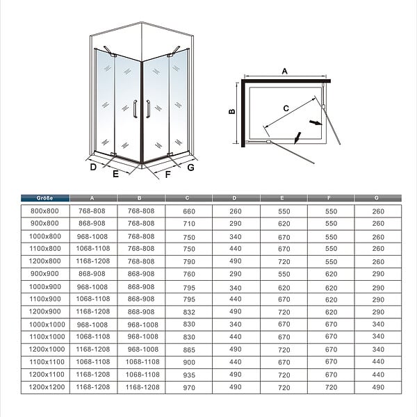 AICA SANITAIRE - AICA cabine de douche Noire 90x90x195cm cabine de douche battante l'accès d'angle en 8mm verre anticalcaire - large