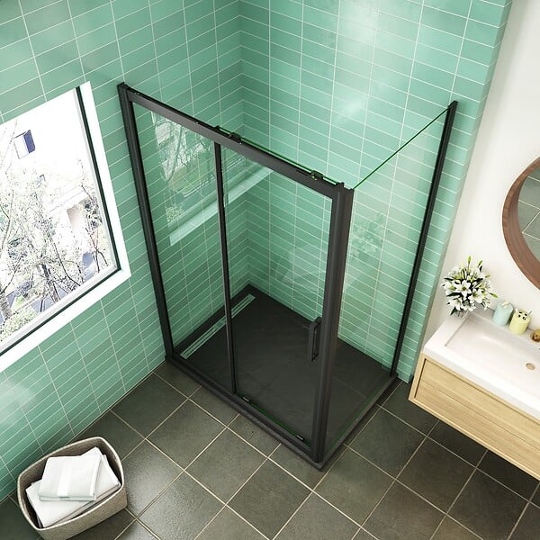 AICA SANITAIRE - AICA cabine de douche coulissante 120x90x195cm porte de douche avec l'amortisseur 120cm cabine de douche Noire en 8mm verre anticalcaire - large