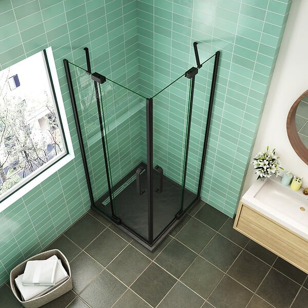 AICA SANITAIRE - AICA cabine de douche Noire 80x80x195cm cabine de douche battante l'accès d'angle en 8mm verre anticalcaire - large