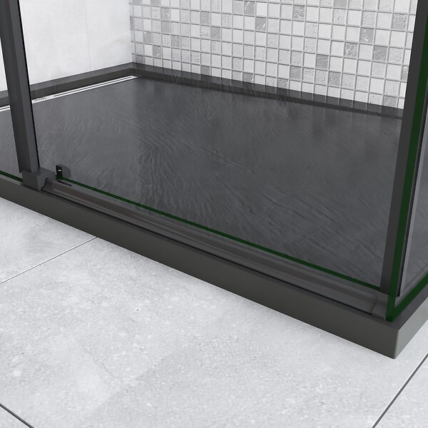 AICA SANITAIRE - AICA cabine de douche coulissante 120x80x200cm porte de douche + paroi latérale Hauteur 200cm En 8mm verre anticalcaire profilé noir mat - large