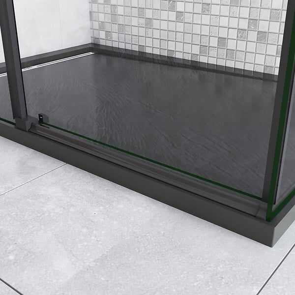 AICA SANITAIRE - AICA cabine de douche coulissante 100x80x200cm porte de douche + paroi latérale Hauteur 200cm En 8mm verre anticalcaire profilé noir mat - large