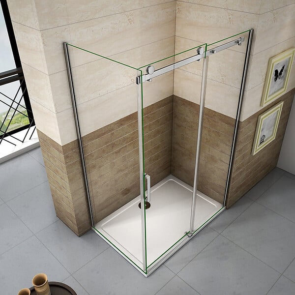 AICA SANITAIRE - Cabine de douche coulissante 120x80x195cm, porte de douche 120cm + paroi latérale, verre 8mm anticalcaire - large