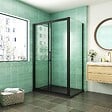 AICA SANITAIRE - AICA cabine de douche coulissante 140x80x195cm porte de douche avec l'amortisseur 140cm cabine de douche Noire en 8mm verre anticalcaire - vignette