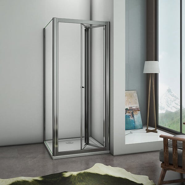 AICA SANITAIRE - AICA cabine de douche pliante 80x80x185cm, porte de douche pliante 80cm avec une paroi de douche fixe, verre de sécurité et transparent - large