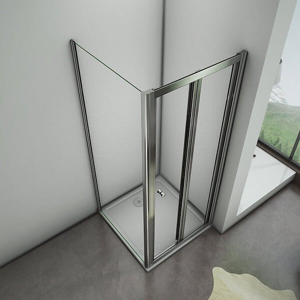 AICA SANITAIRE - AICA cabine de douche pliante 80x80x185cm, porte de douche pliante 80cm avec une paroi de douche fixe, verre de sécurité et transparent - large