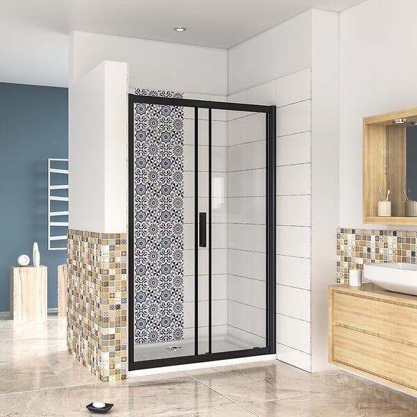 AICA SANITAIRE - AICA porte de douche noire 160x195cm porte de douche avec l'amortisseur porte de douche coulissante en 8mm verre anticalcaire - large