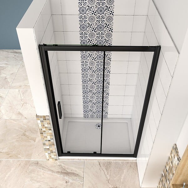 AICA SANITAIRE - AICA porte de douche noire 160x195cm porte de douche avec l'amortisseur porte de douche coulissante en 8mm verre anticalcaire - large