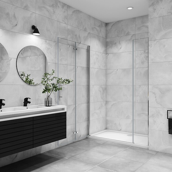 AICA SANITAIRE - AICA porte de douche pivotante 100x195cm porte de douche pliante avec un élément fixe en 6mm verre anticalcaire - large