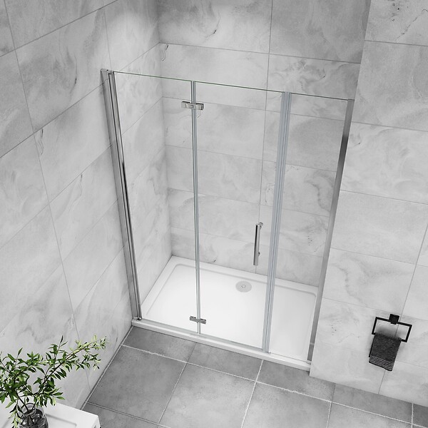 AICA SANITAIRE - AICA porte de douche pivotante 100x195cm porte de douche pliante avec un élément fixe en 6mm verre anticalcaire - large