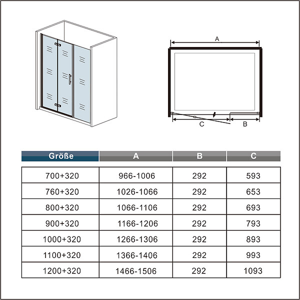 AICA SANITAIRE - AICA porte de douche pivotante 100x195cm porte de douche pliante avec un élément fixe en 6mm verre anticalcaire - large