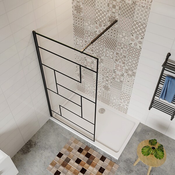 AICA SANITAIRE - Aica Paroi De Douche 90x200cm Paroi De Douche à L'italienne En 8mm Verre Anticalcaire Style Moderne avec barre de fixation extensible noire 73-120cm - large