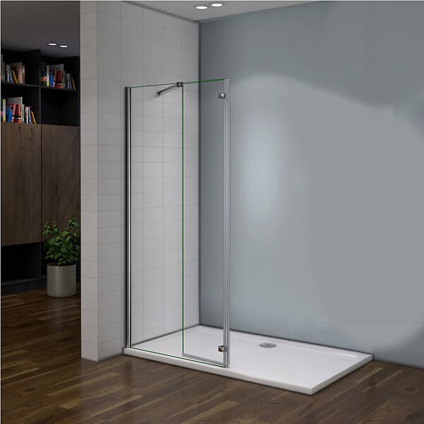 AICA SANITAIRE - Paroi de douche avec retour pivotant 120+40x200cm, charnières, AICA paroi de douche à l'italienne en verre anticalcaire avec barre de fixation 73-120cm en carré - large