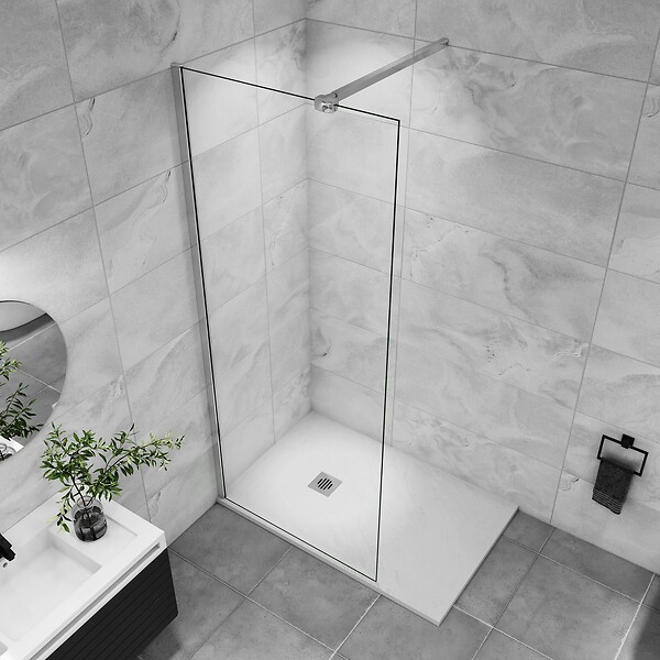 AICA SANITAIRE - Paroi de douche 120x200cm verre 10mm avec barre de fixation 90cm Pince renforcée, AICA paroi de douche à l'italienne en verre securit anticalcaire - large