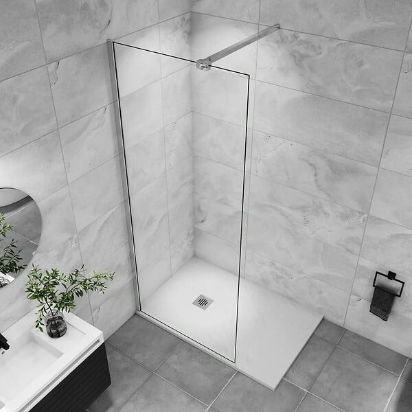 AICA SANITAIRE - Paroi de douche 80x200cm verre 10mm avec barre de fixation 90cm Pince renforcée, AICA paroi de douche à l'italienne en verre securit anticalcaire - large