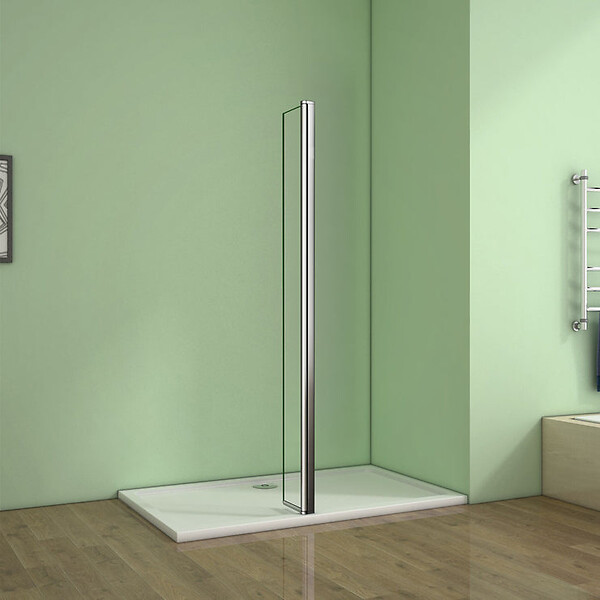 AICA SANITAIRE - Volet pivotant seul 40x200cm pour paroi de douche italienne en verre 8mm, retour pivotant à 180°, verre anticalcaire - large