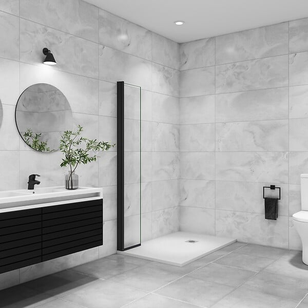 AICA SANITAIRE - Paroi de douche italienne pivotante 45x200cm, AICA paroi de douche retour pivotant mural en verre 8mm anticalcaire, profilé noir mat - large