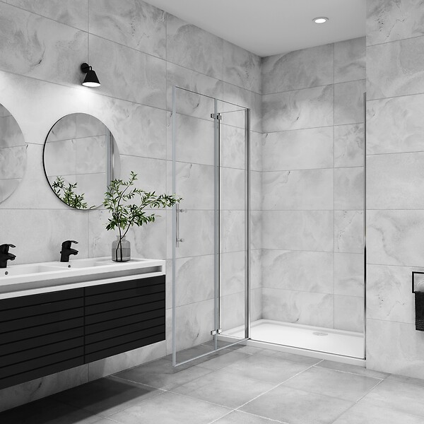 AICA SANITAIRE - AICA porte de douche pivotante 110x185cm en 6mm verre anticalcaire porte de douche pliante avec un élément fixe - large