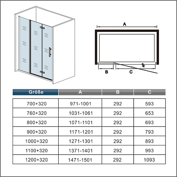 AICA SANITAIRE - AICA porte de douche pivotante 110x185cm en 6mm verre anticalcaire porte de douche pliante avec un élément fixe - large