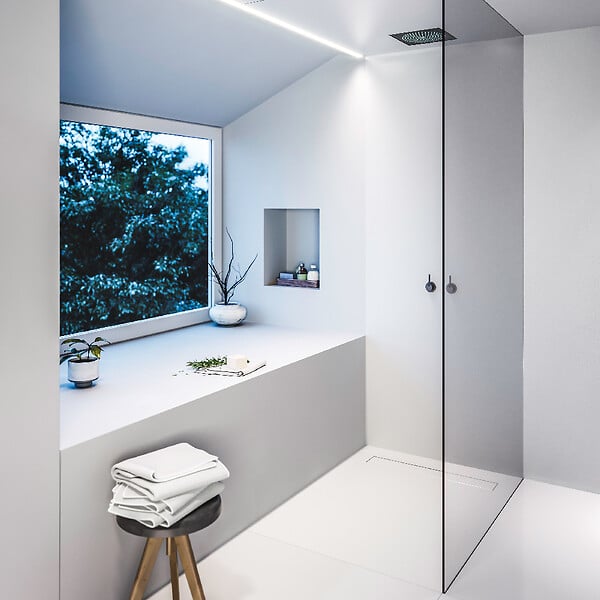 U-TILE - Receveur de douche blanc 120 x 90 cm en résine solid surface - grille caniveau - large