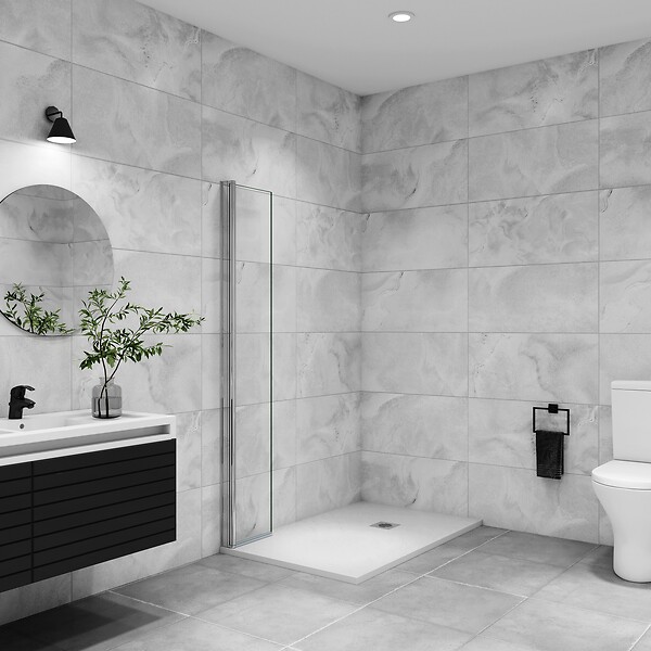 AICA SANITAIRE - Paroi de douche italienne pivotante 45x200cm, AICA paroi de douche retour pivotant mural en verre 8mm anticalcaire, profilé chromé - large