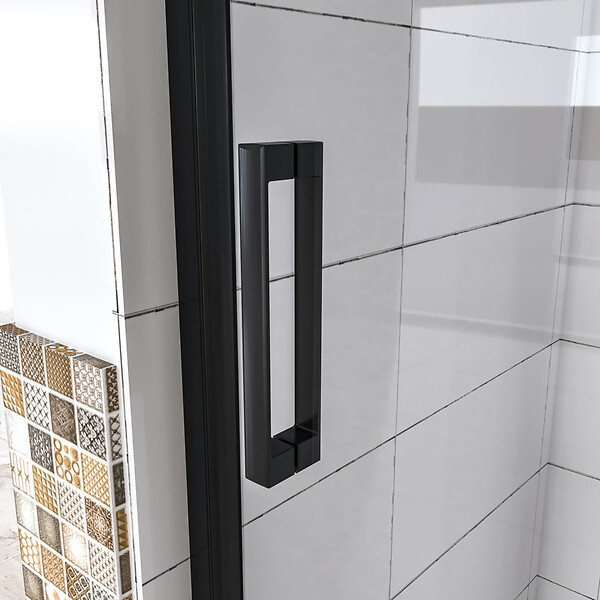AICA SANITAIRE - AICA porte de douche pivotante 90x185cm porte de douche noire en 6mm verre anticalcaire installation en niche - large