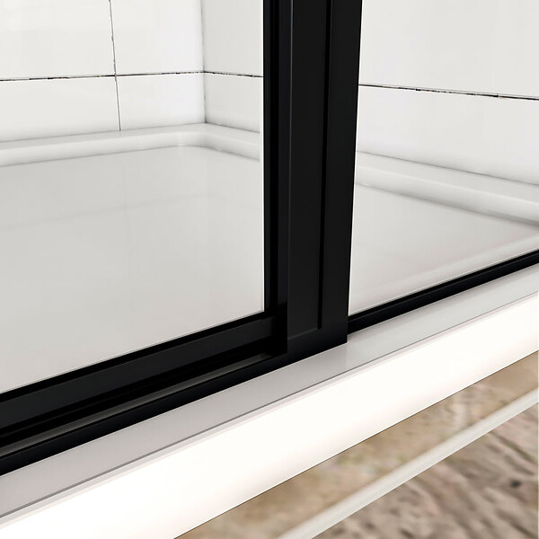 AICA SANITAIRE - AICA porte de douche pivotante 90x185cm porte de douche noire en 6mm verre anticalcaire installation en niche - large