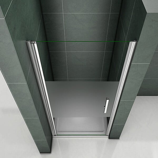 AICA SANITAIRE - AICA porte de douche pivotante 100x185cm en niche en verre bande central dépoli anticalcaire Installation à Gauche - large