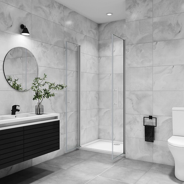 AICA SANITAIRE - AICA porte de douche battante 110x180cm profilé blanc en 5mm verre anticalcaire porte de douche Hauteur 180cm Installation en niche - large