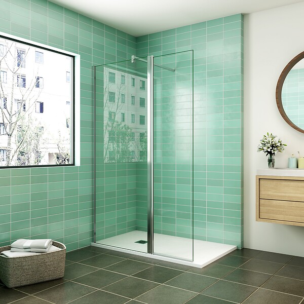 AICA SANITAIRE - AICA paroi de douche 50x200cm avec retour pivotant 50x200cm en 8mm verre securit, paroi de douche à l'italienne avec une barre de fixation carrée 140cm - large