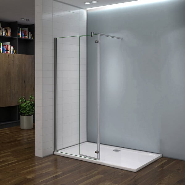 AICA SANITAIRE - Paroi de douche avec retour pivotant 120+40x200cm, charnières, AICA paroi de douche à l'italienne en verre anticalcaire avec barre de fixation 90cm en carré - large