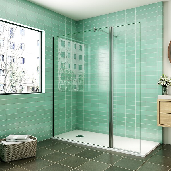 AICA SANITAIRE - AICA paroi de douche 120x200cm avec retour pivotant 50x200cm en 8mm verre securit, paroi de douche à l'italienne avec une barre de fixation carrée 140cm - large