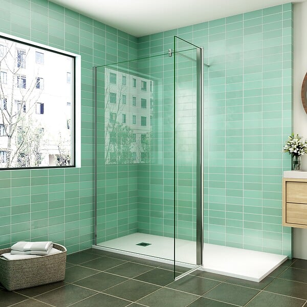 AICA SANITAIRE - AICA paroi de douche 120x200cm avec retour pivotant 50x200cm en 8mm verre securit, paroi de douche à l'italienne avec une barre de fixation carrée 140cm - large
