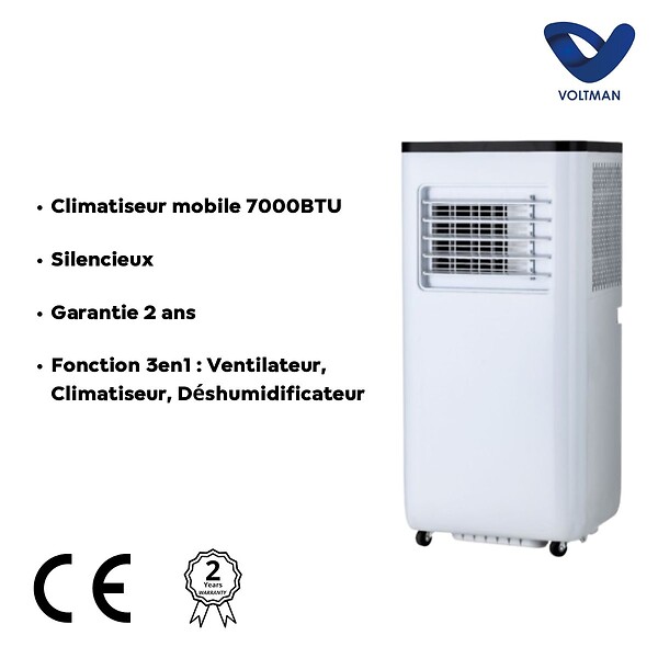 VOLTMAN - Climatiseur 7000BTU 3en1 Ventilateur Déshumidificateur - Silencieux - 2000W - Classe énergétique A - Voltman - large